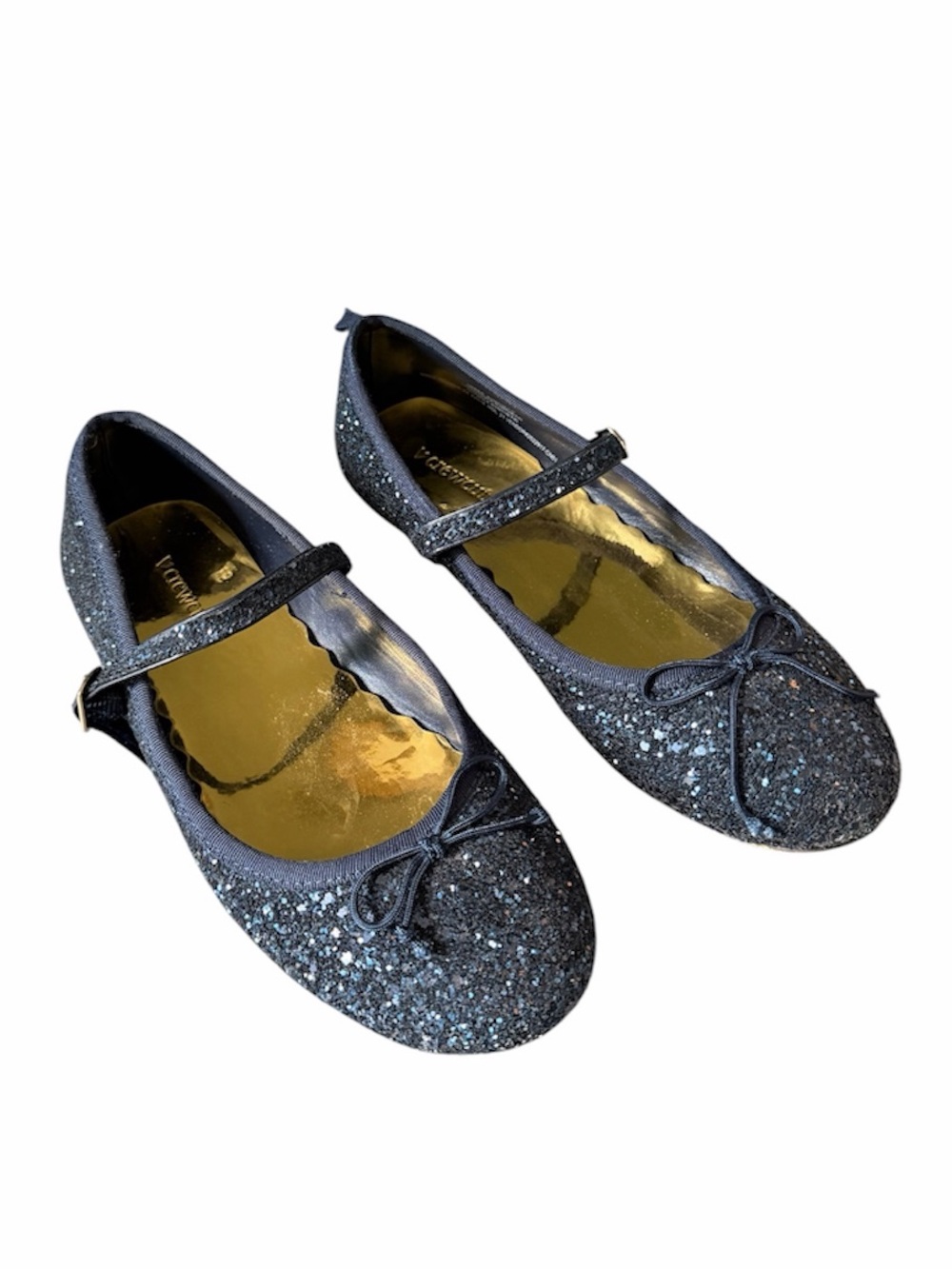 Crew Cuts J Crew Girls Navy Glitter Sparkle Mary Jane Buckle Flats with Bow 4